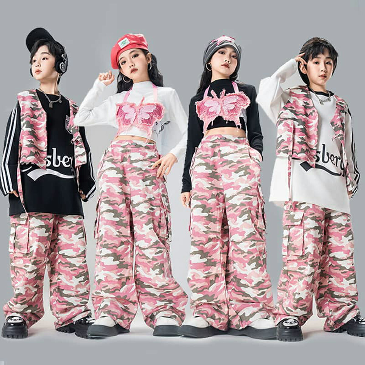 カモフラージュ柄 迷彩 キッズダンス衣装 セットアップ 女の子 男の子...(4.0)