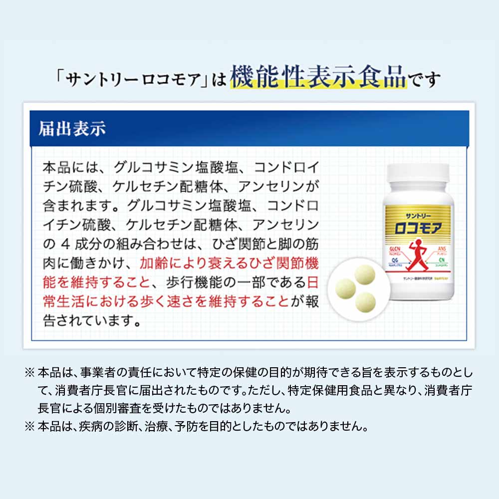 サントリーウエルネス公式 ロコモア 筋肉成分 軟骨成分 グルコサミン コンドロイチン プロテオグリカン サプリメント サプリ 180粒入/約30日分