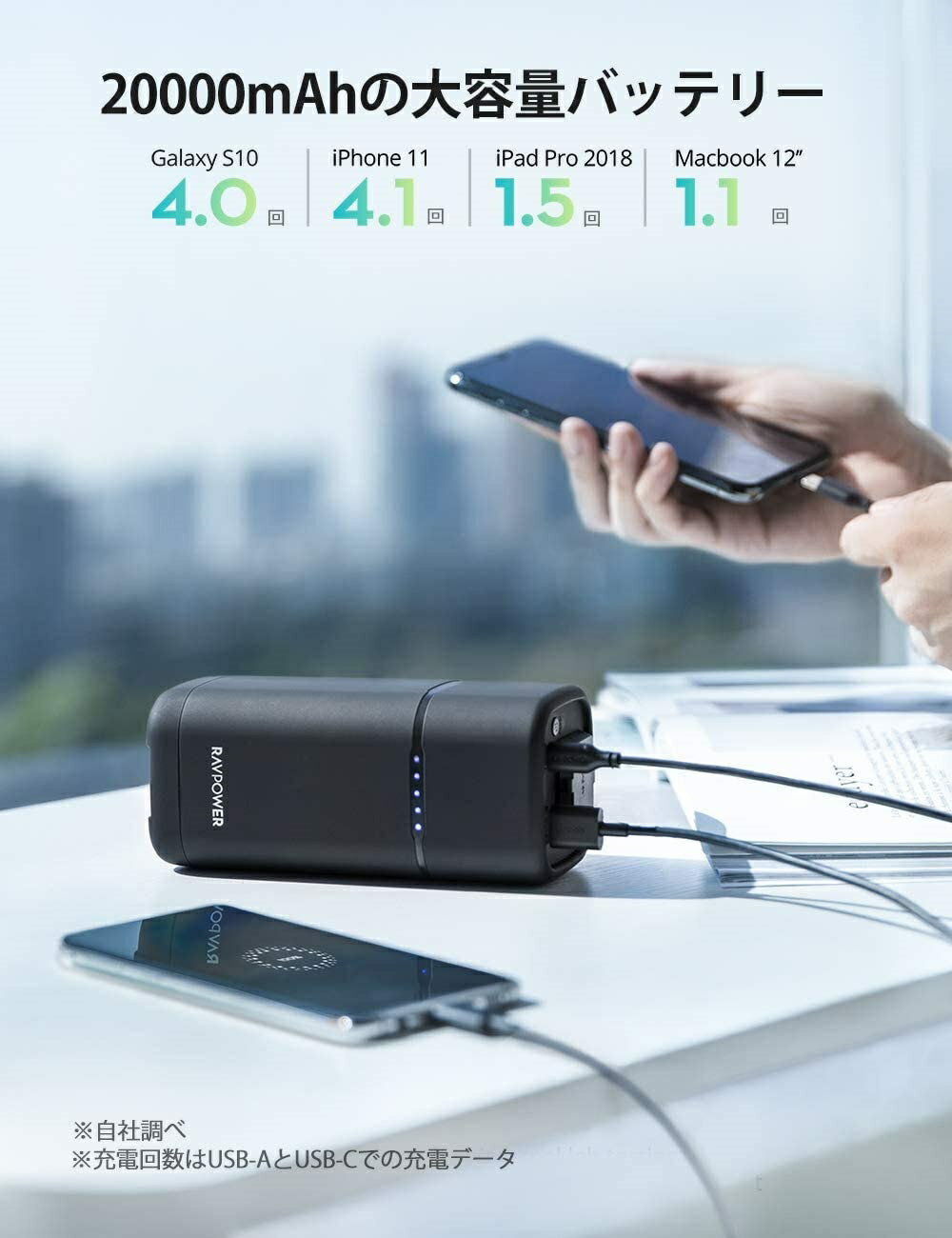 【新製品発売】ポータブル電源RAVPower20000mAh大容量80WAC出力モバイルバッテリーPD30W超急速充電対応USB-Cポート+USB-Aポート予備電源ノートパソコン/MacBook/iPhone/Android等対応緊急・災害時バックアップ用電源