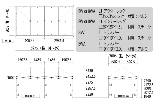 イベント用ワンタッチテント オールアルミフレーム KA/8WA（3.0×6.0m） 伸ばして広...
