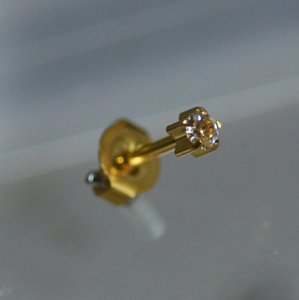 ファーストピアス【ダイヤモンド】ロング24金コート 16ゲージ(16G)両耳用【新品・滅菌パック包装変形】アレルギーフリー セカンドピアスにも最適【送料無料】