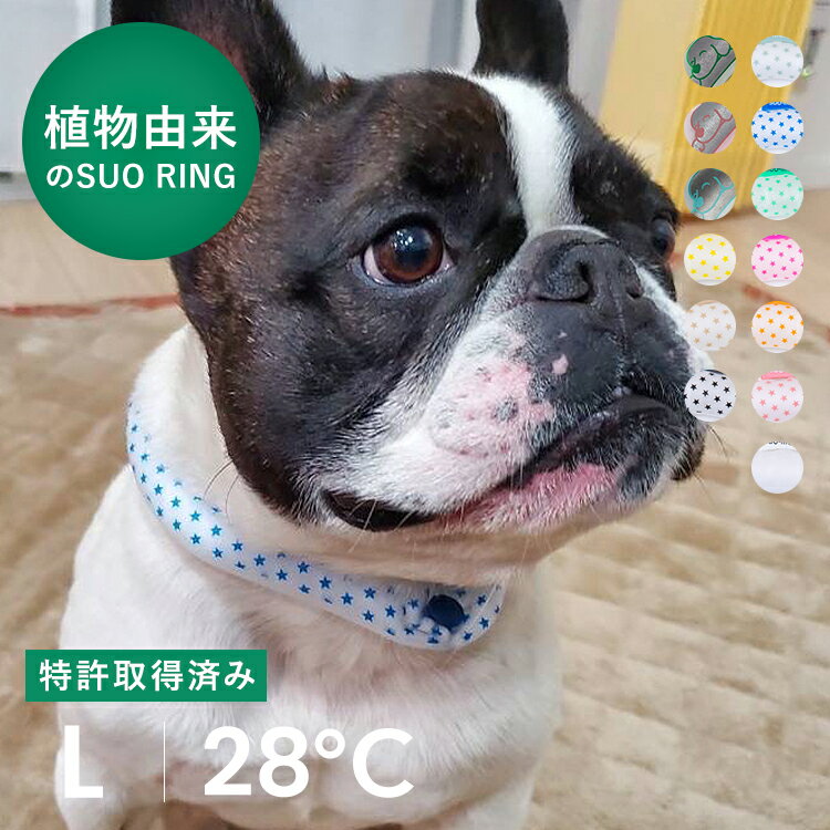 【SUO(R) 公式】日本国内 特許取得済 SUO for dogs28℃ ICE COOL RING (ボタン付き) L スオ 28度 アイス クールリング クール バント 植物由来 ネック用 ICE RING(R) 首掛け ネック クーラ 熱中症予防 室内 ペット 犬 無くし防止 暑さ対策 クールリング