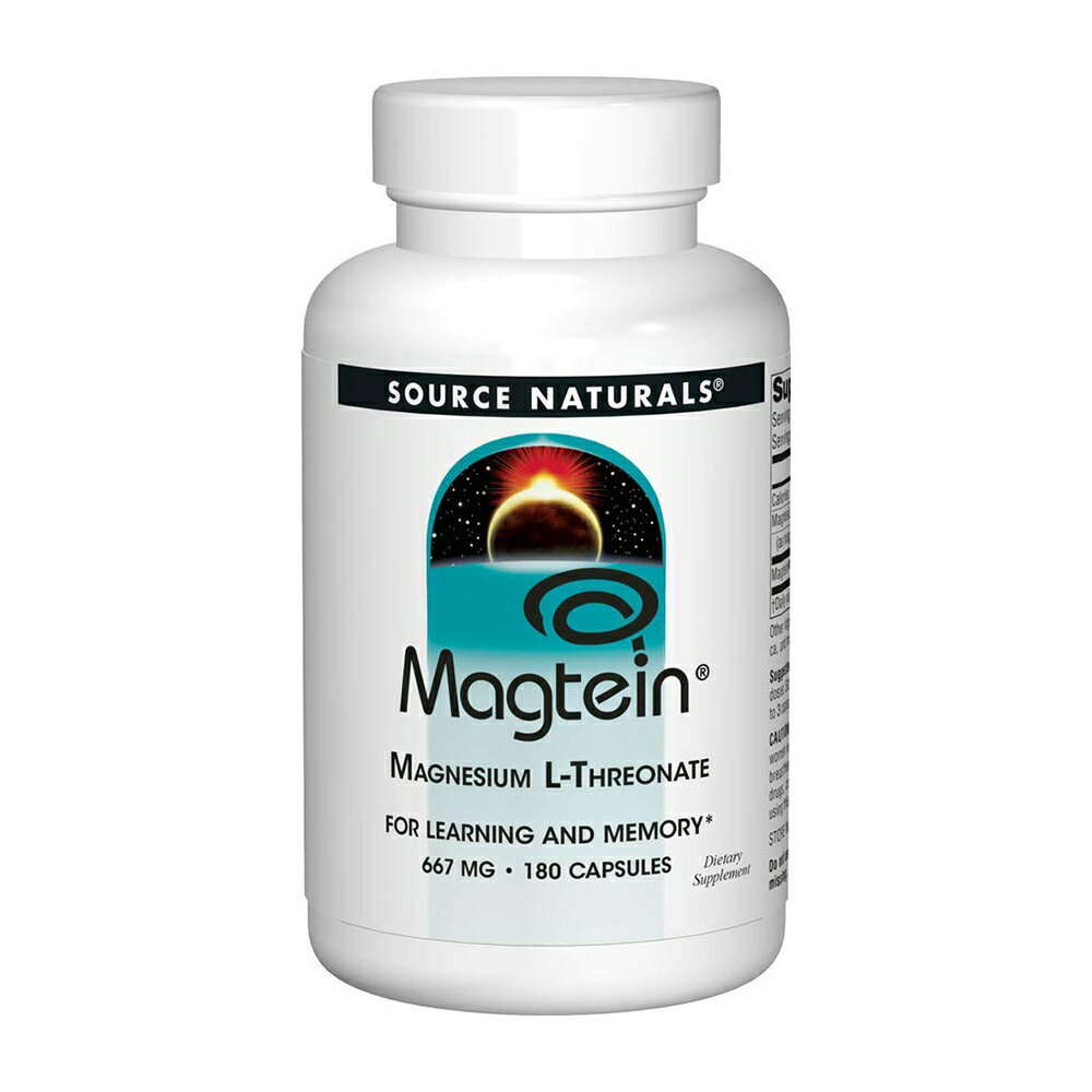  マグテイン L-トレオン酸マグネシウム 180粒 カプセル ソースナチュラルズMagtein Magnesium L-Threonate 667 mg, 180 Capsules