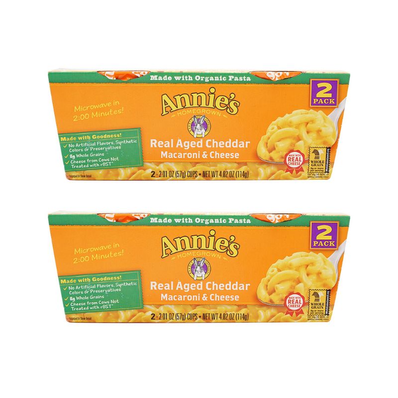 yz 2Zbg A`F_[`[Y }Jj`[Y 114g 2pbN v4 Aj[YyAnnie'szReal Aged Cheddar Macaroni & Cheese 2 Pack 4.02 oz