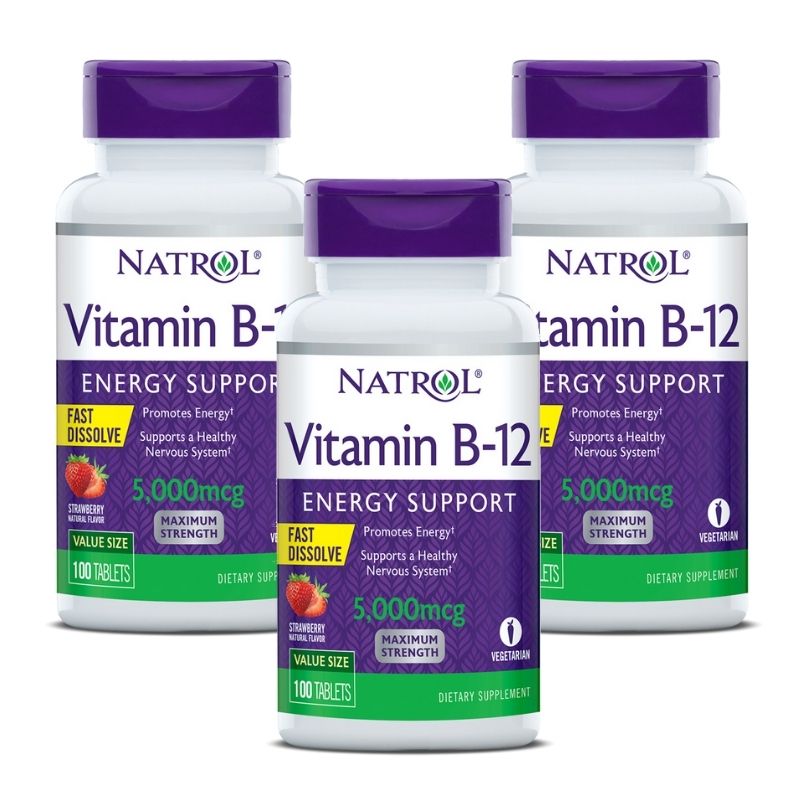 【送料無料】 3個セット ビタミンB-12 5000mcg 100粒 チュワブル ストロベリー味 ナトロール【Natrol】Vitamin B-12 …