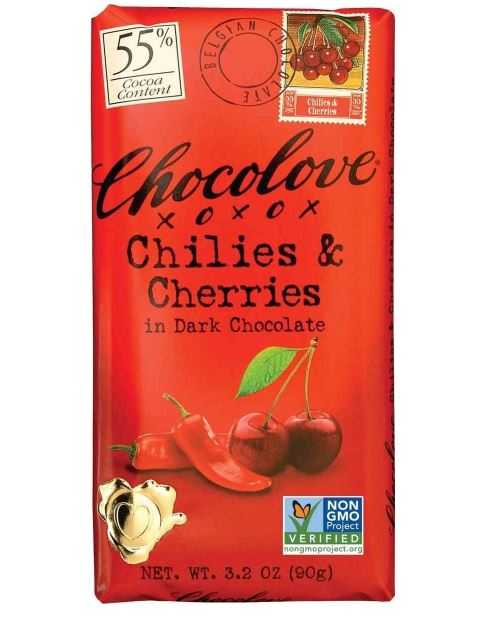 yz ``F[ _[N`R[g 90g `Ru h Â َq `R yChocolovezChilies & Cherries in Dark Chocolate 3.2 oz
