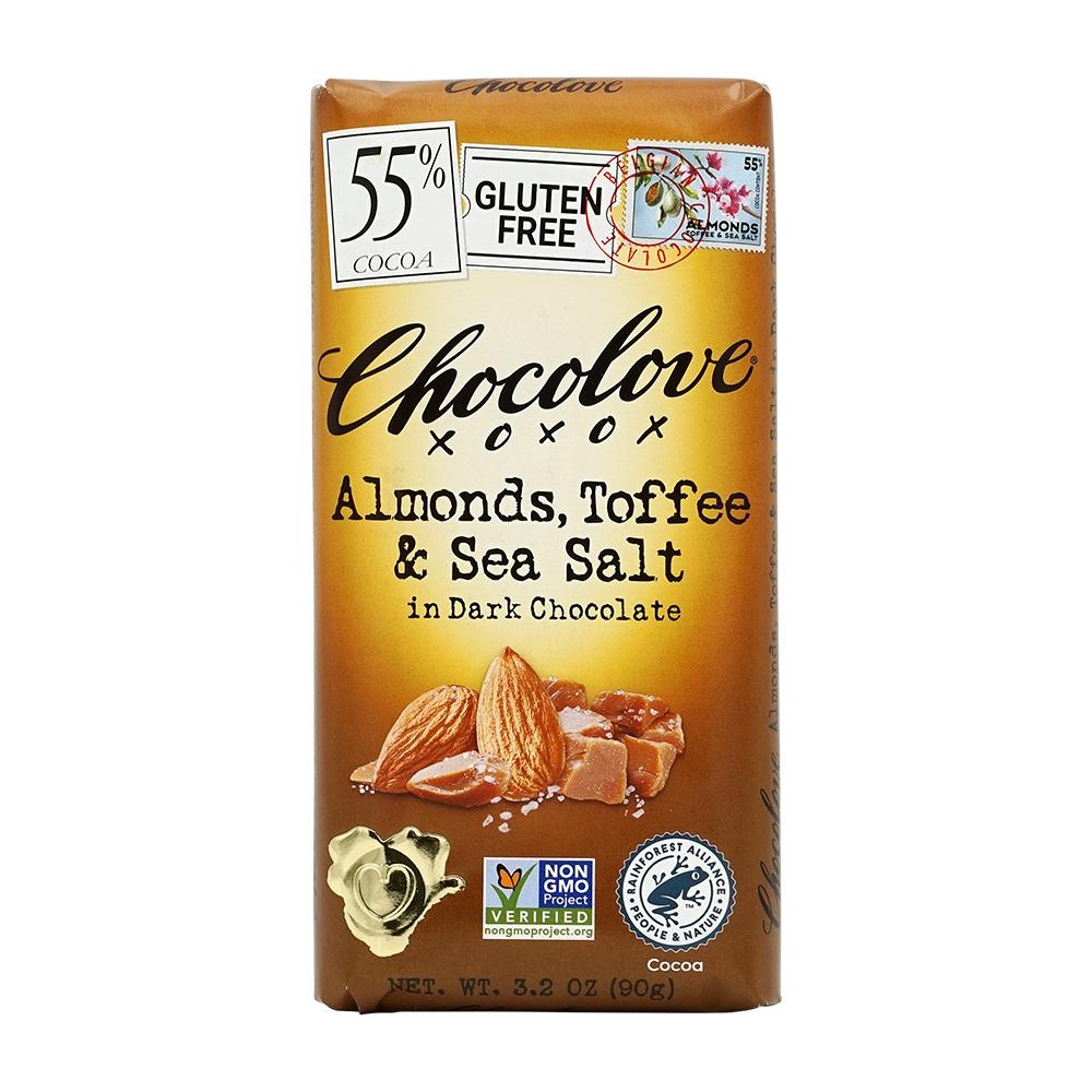 yz A[h gtB[ V[\g _[N`R[g 90 g `Ru `R `R َq  x[LO Oet[yChocolovezChocolove XOXOX, Almonds, Toffee & Sea Salt in Dark Chocolate 3.2 OZ