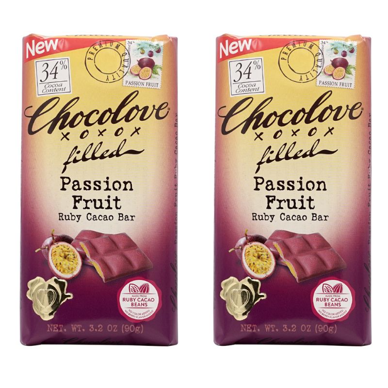 【送料無料】 2個セット パッションフルーツ ルビーカカオバー チョコレート 90g チョコラブ グルテンフリー チョコ 板チョコ【Chocolove】Chocolove XOXOX Filled Passion Fruit, Ruby Cacao Bar 3.2 oz