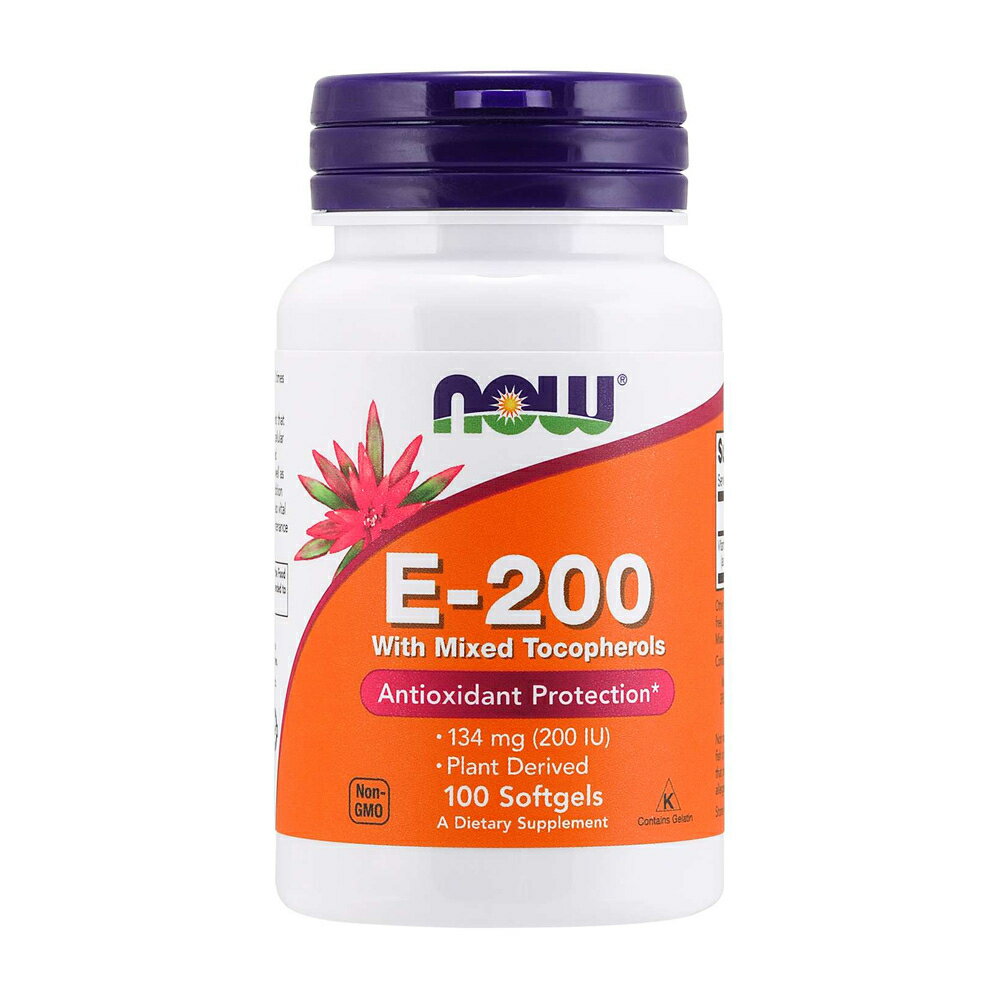  ビタミンE-200 ミックストコフェロール 100粒 ソフトジェル ナウフーズVitamin E-200 with Mixed Tocopherols, 100 Softgels