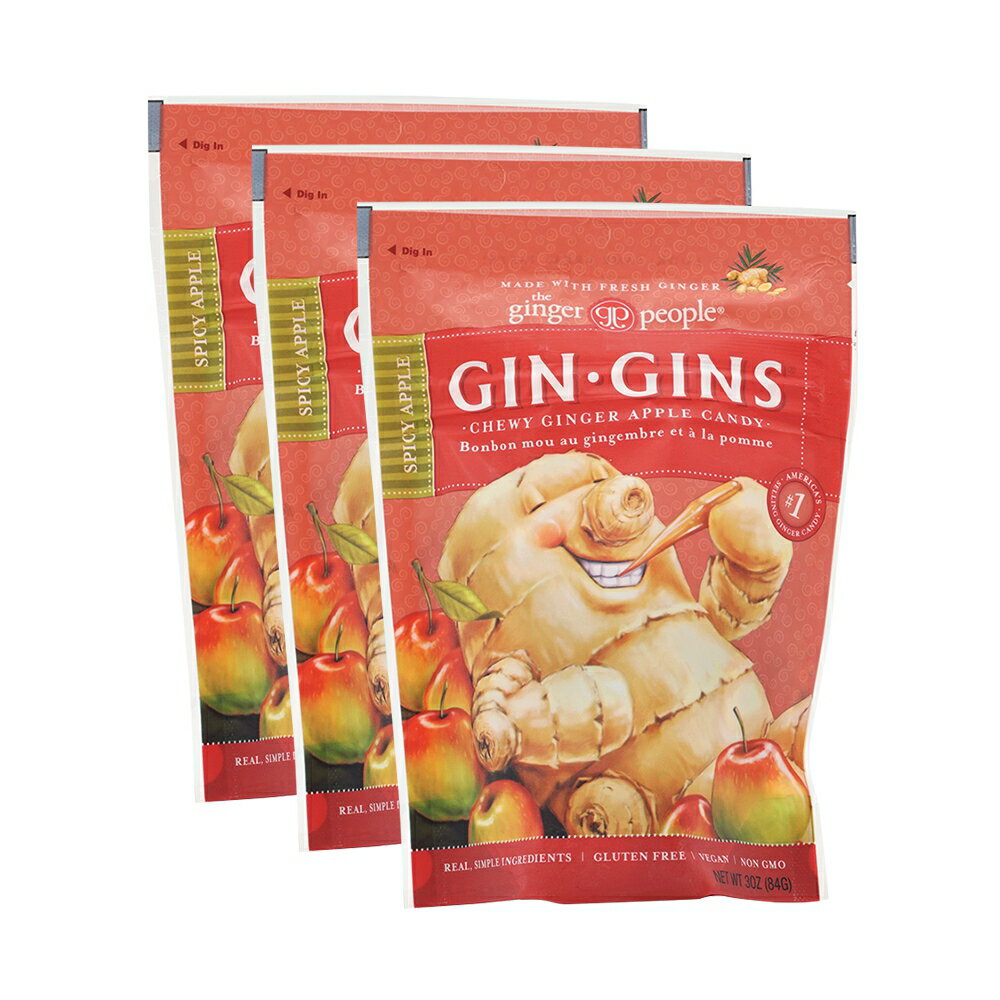  3個セット 飴 ジン・ジン チューイング ジンジャー キャンディ スパイシーアップル 84g ジンジャーピープル 生姜 のど飴Gin Gins Chew Ginger Candy Spicy Apple, 3 oz