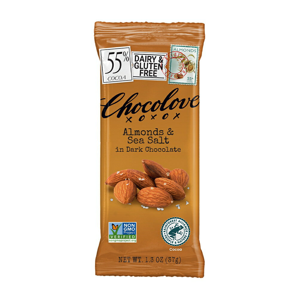 【送料無料】 アーモンド＆シーソルト ダークチョコレート 37g チョコラブ チョコ お菓子【Chocolove】Almonds & Sea Salt in Dark Chocolate Bar, 1.3 oz