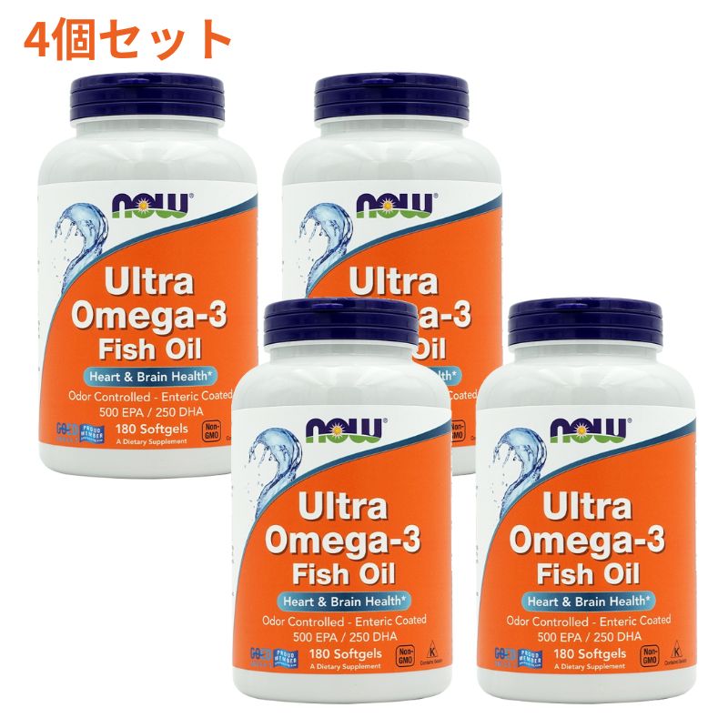【送料無料】 4個セット ウルトラオメガ3 180粒 DHA&EPA ソフトジェル ドコサヘキサエン酸 エイコサペンタエン酸 オメガ3 ナウフーズ【Now Foods】Ultra Omega-3 180 Softgels