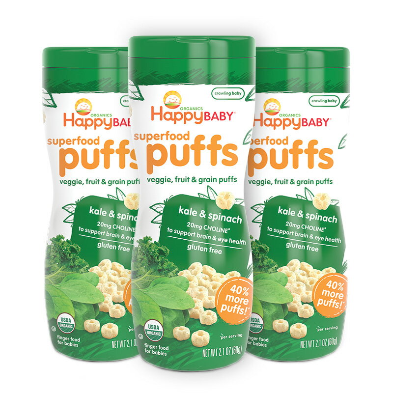 【送料無料】 スーパーフードパフ ケール&ほうれん草 60g 赤ちゃん用 お菓子 ハッピーベイビー 3個セット【Happy Baby】ORGANIC PUFFS Green puffs 60g 3setのサムネイル