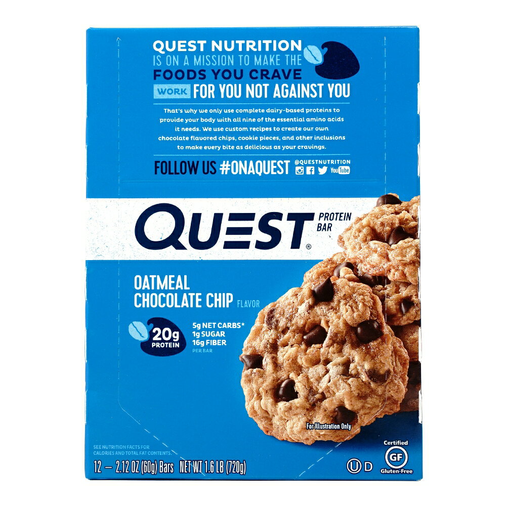 ̵ ȥ˥塼ȥꥷ ץƥС ȥߡ祳졼ȥå 60g 12 ƥե꡼Quest NutritionProtein Bar Oatmeal Chocolate Chip 12 bars