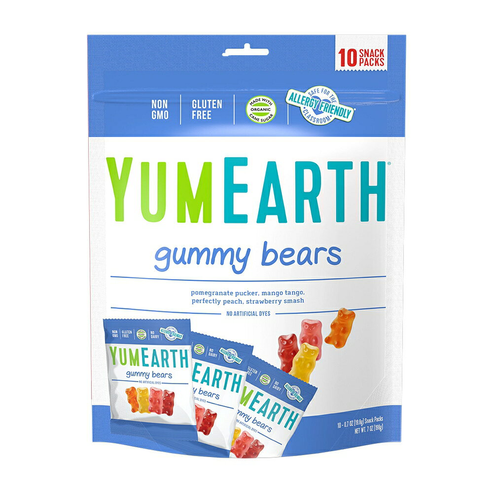  グミベアーズ アソーテッドフレーバー 10袋入り 198g (ザクロ マンゴー ピーチ イチゴ味) ヤムアースGummy Bears Assorted Flavor 10 Snack Packs 7 oz