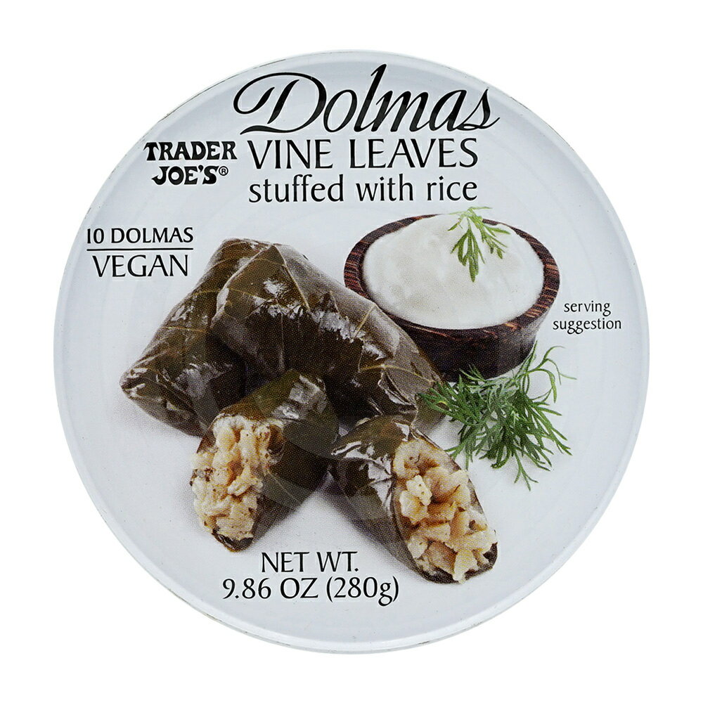 ドルマブドウの葉の米詰め 280g トレーダージョーズ 食品 おやつ ヴィーガン ライス キノア スパイスDolmas Vine Leaves Stuffed With Rice, 9.86 oz