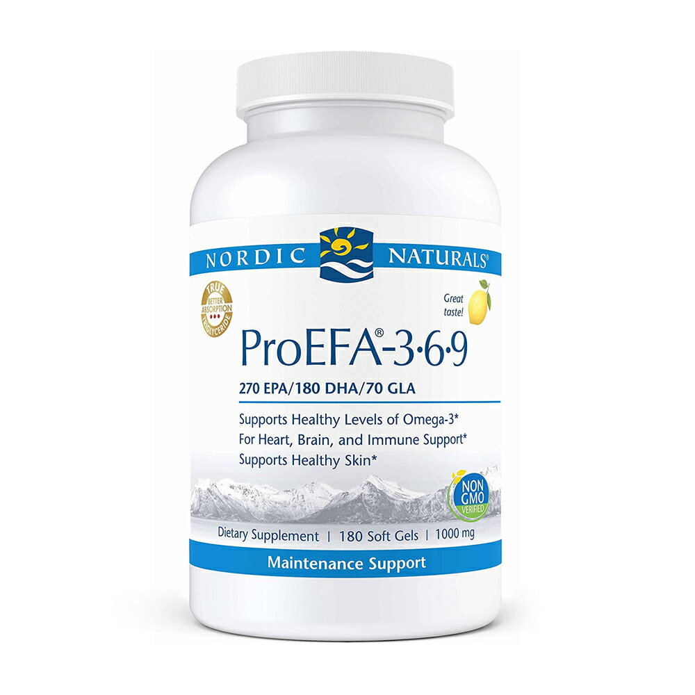 【送料無料】 プロEFA 3-6-9 EPA DHA GLA レモン味 180粒 ソフトジェル ノルディックナチュラルズ【Nordic Naturals】ProEFA-3-6-9 565 mg EPA 270/DHA 180 + 70 mg GLA Lemon Taste, 180 Softgels