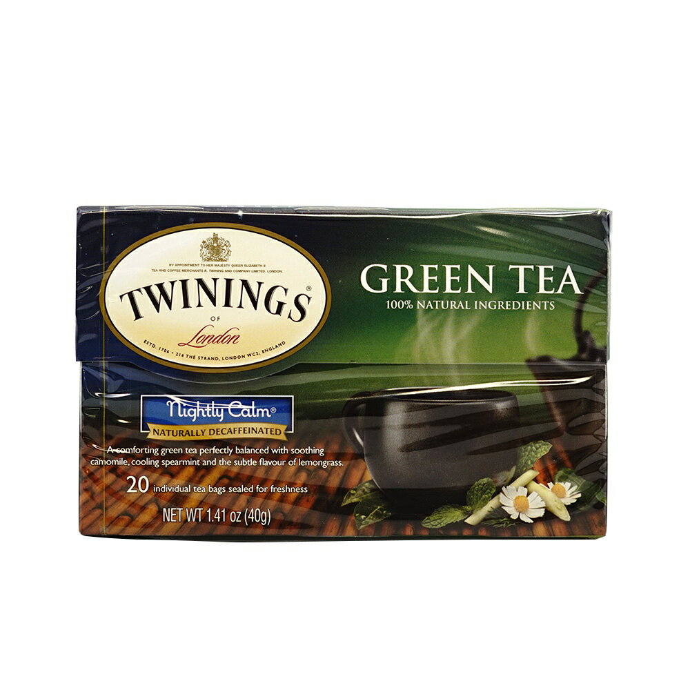  グリーンティー ナイトリーカーム ディカフェイン 20個 ティーバック トワイニング 飲料 ドリンク 冬 ホットGreen Tea Nightly Calm Naturally Decaffeinated, 20 Tea Bags