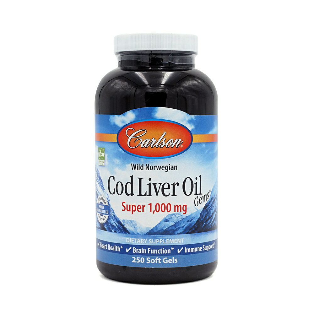  ノルウェー産 コッドリバーオイル タラ肝油 1000mg 250粒 ソフトジェル カールソンラボ オメガ Norwegian Cod Liver Oil Gems Super 1000 mg, 250 Softgels