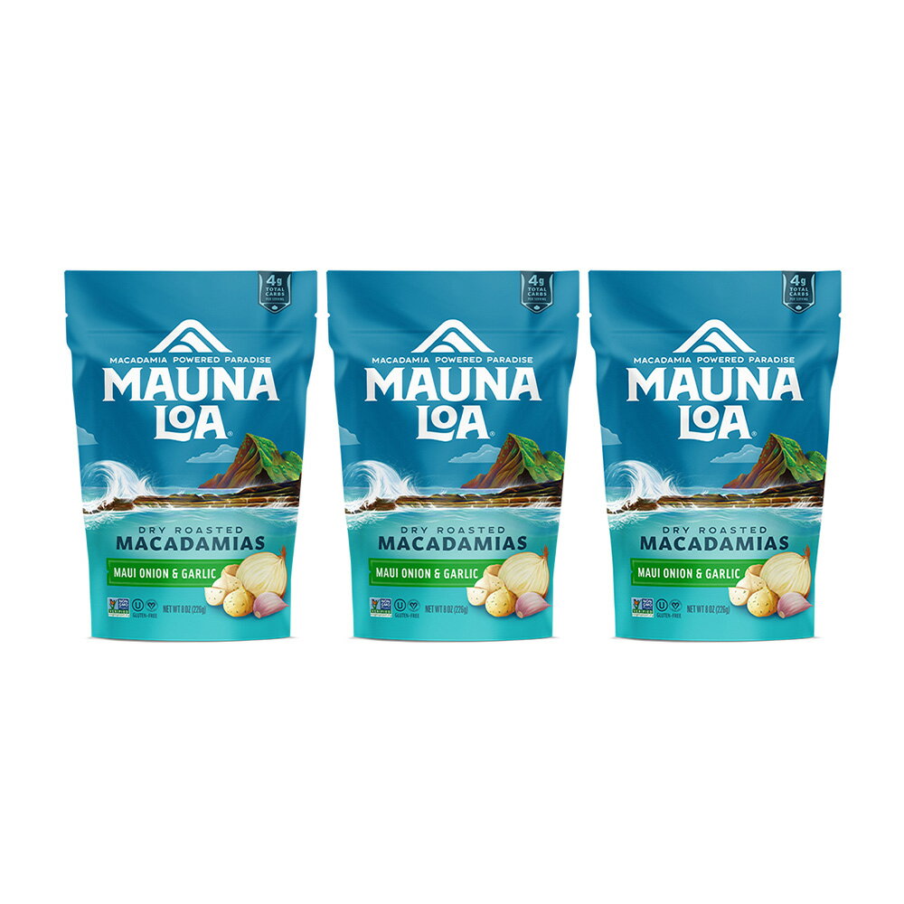 【送料無料】 3個セット ドライロースト マカダミア マウイオニオン＆ガーリック 226g マウナロア ハワイ お菓子 食品 ナッツ スナック グルテンフリー【Mauna Loa】Dry Roasted Macadamias, Maui Onion & Garlic 8 ozのサムネイル