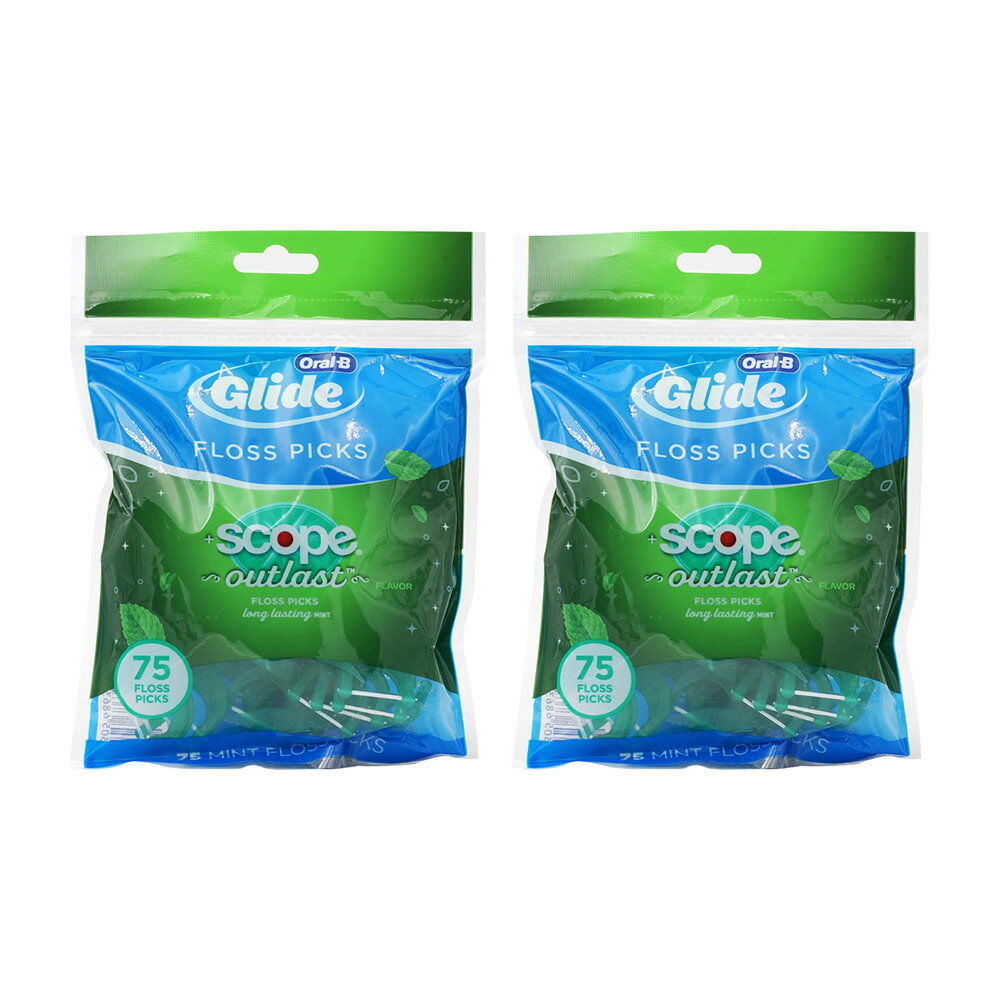 【送料無料】 2本セット 歯間ブラシ ロングラスティングミント 75本入り オーラルビー【Oral-B】Glide, Scope Outlast Floss Picks, Long Lasting Mint, 75 Floss Picks