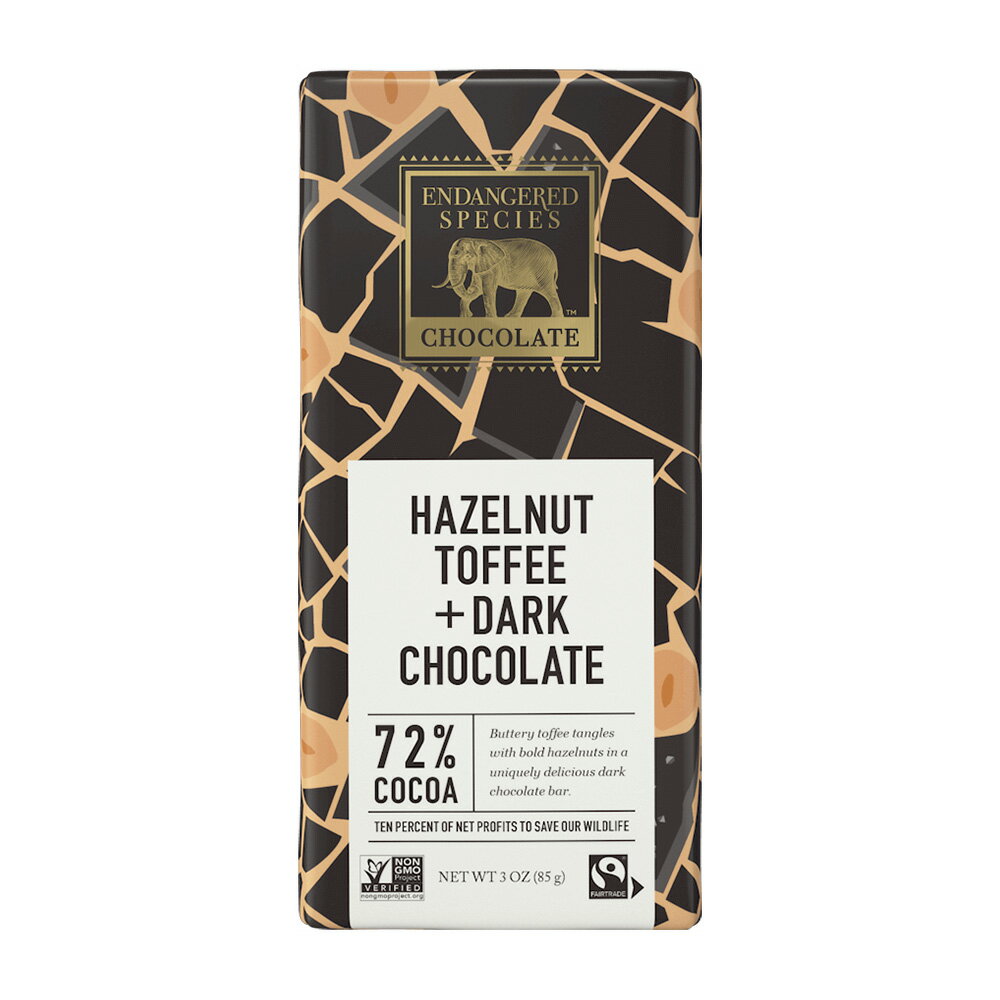 yz w[[ibcgtB[ +_[N`R[g 72% RRA 85g GfW[hXs[V[Y`R[g َq XibNyEndangered Species ChocolatezHazelnut Toffee + Dark Chocolate, 72% Cocoa 3 oz