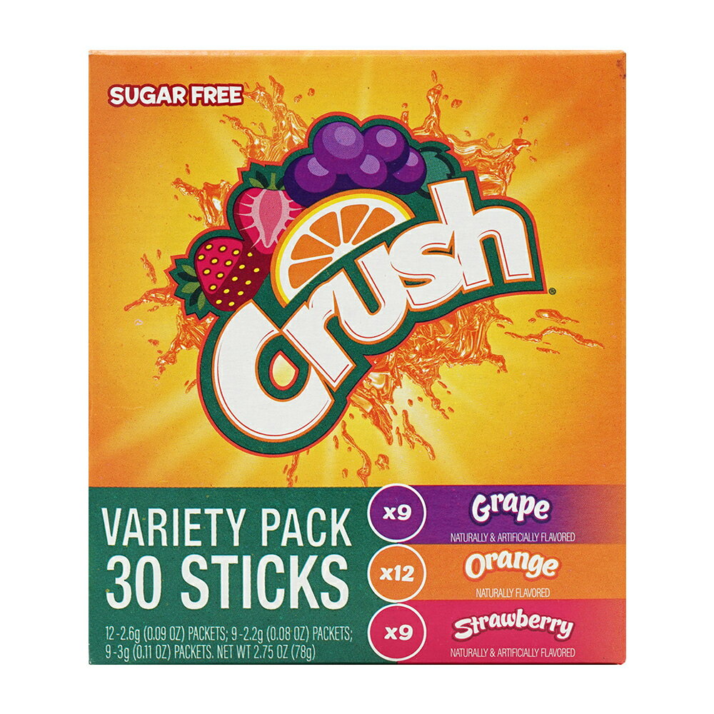 【送料無料】 オンザゴー ドリンクミックス バラエティパック 30個入り スティック クラッシュ 飲料 ドリンク 持ち運び 無糖【Crush】On the Go Drink Mix Variety Pack Sugar Free (Grape, Orange, Strawberry), 30Sticks