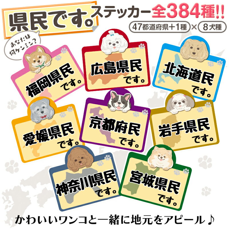 【秋田県】県民です。わんこステッカー 2枚セット（ステッカー 雑貨 カー用品 日本製)在住 都道府県 県内在住【柴犬】【ミニチュアダックスフンド】【トイプードル】【ミニチュアシュナウザー】【ポメラニアン】【フレンチブルドッグ】【マルチーズ】【シーズー】