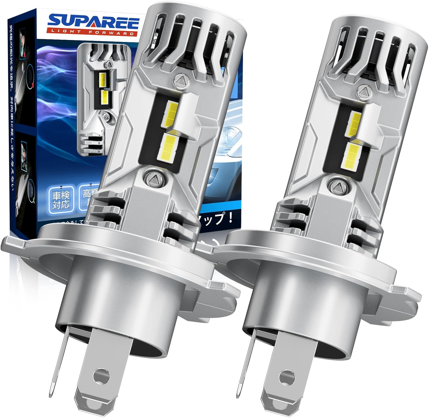 ＼今週限定セール・1000円オフあり!／SUPAREE PRO H4 LED ヘッドライト 爆光 車検対応 10倍ハロゲン相当 30W*2 Hi/Lo切替 6500K ホワイト 4200K 電球色 12V車 24V車 トラック車 ハロゲンサイズ 三重放熱 静音ファン 長寿命 ノイズ抵抗 3年保証