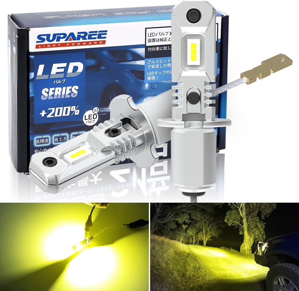 ＼買いマラソンセール・15％オフ！！／SUPAREE h3 led フォグランプ 24v 爆光 h3 led 24v ホワイト 6500K イエロー 3000K レモンイエロー ショート h3 led バルブ 6500K 12V/24V 車検対応 CSPチップ搭載 両面発光 高輝度 2本セット 1年保証