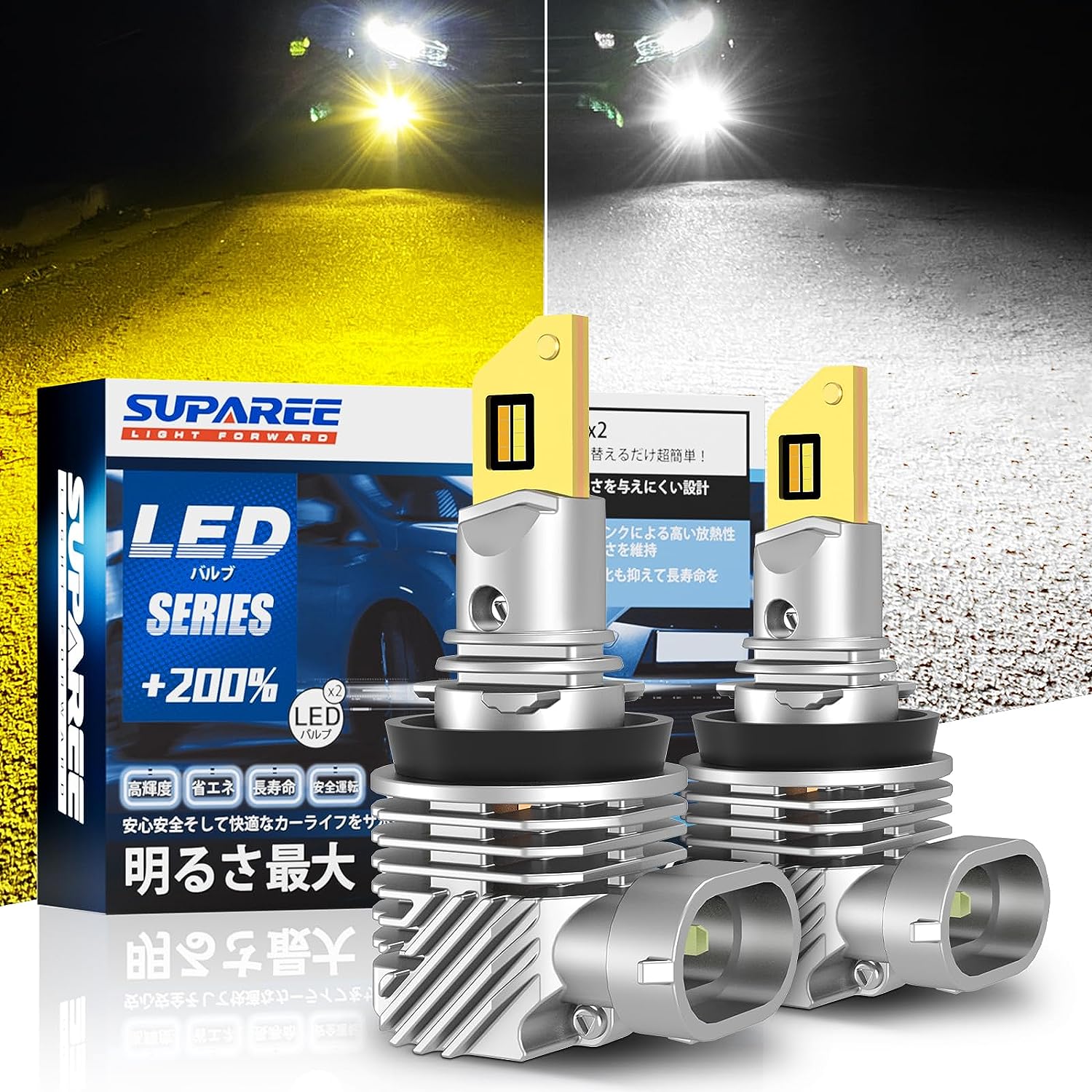 ＼買いマラソンセール 15 オフ！！／SUPAREE 2色切り替え フォグランプ LED H8 H11 H16 HB3 HB4 爆光 車検対応 LEDフォグ メモリー機能付き DC12V車用 20W ホワイト イエロー カラーチェンジ 車用LEDバルブ 一体型 無極性 2個セット 1年保証