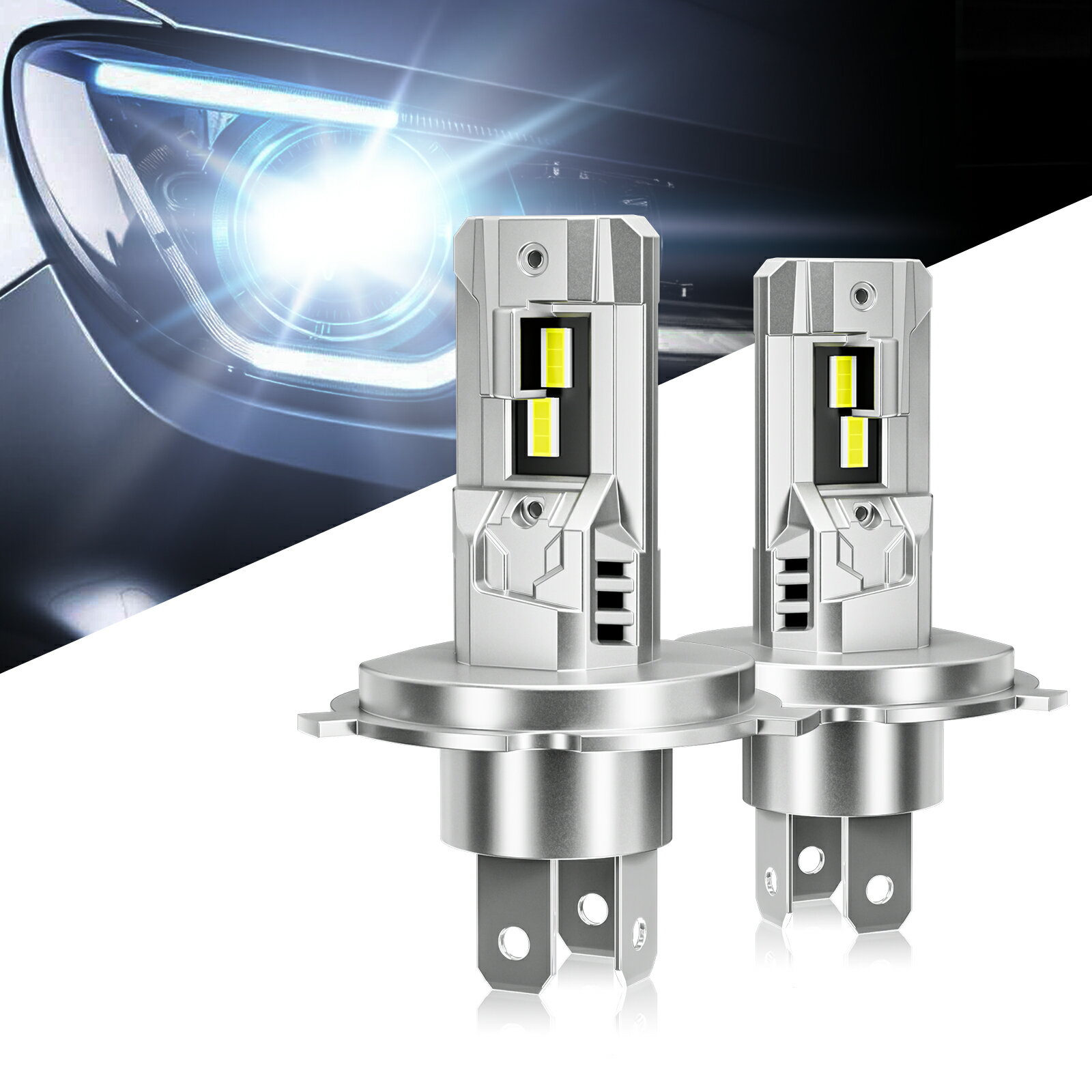 72時間限定特価★2550円でお得！【1位受賞】H4 LED ヘッドライト 高光効CSPチップ搭載 ledバルブ 6500K ホワイト 三重放熱 長寿命 バイク led ヘッドライト h4 IP68防水防塵 取付簡単 ファンレス DC12V 車検対応 2個セット 3年保証