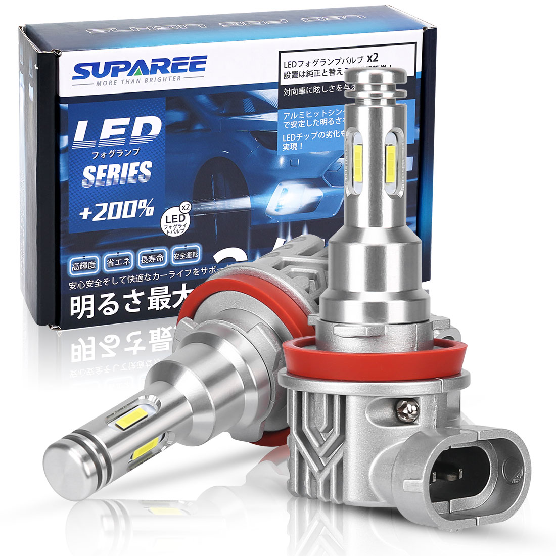 SUPAREE H8/H9/H11/H16 ledフォグランプ CSP1860チップ搭載 四面発光 9000LM(4500LM*2) 6000K 3000K DC12/24V車対応 ホワイト イエロー 無極性 2個セット 3年保証