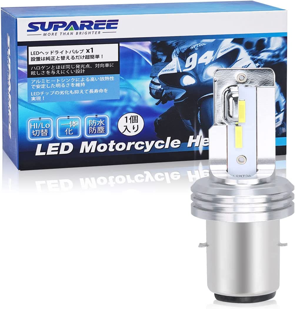 SUPAREE BA20D H4BS バイク用LEDヘッドライト HI/LO切替 ファンレス 車検対応 LEDバルブ AC＆DC兼用 CSP1860チップ搭載 18W 6500k ホワイト 無極性 1個入り 1年保証