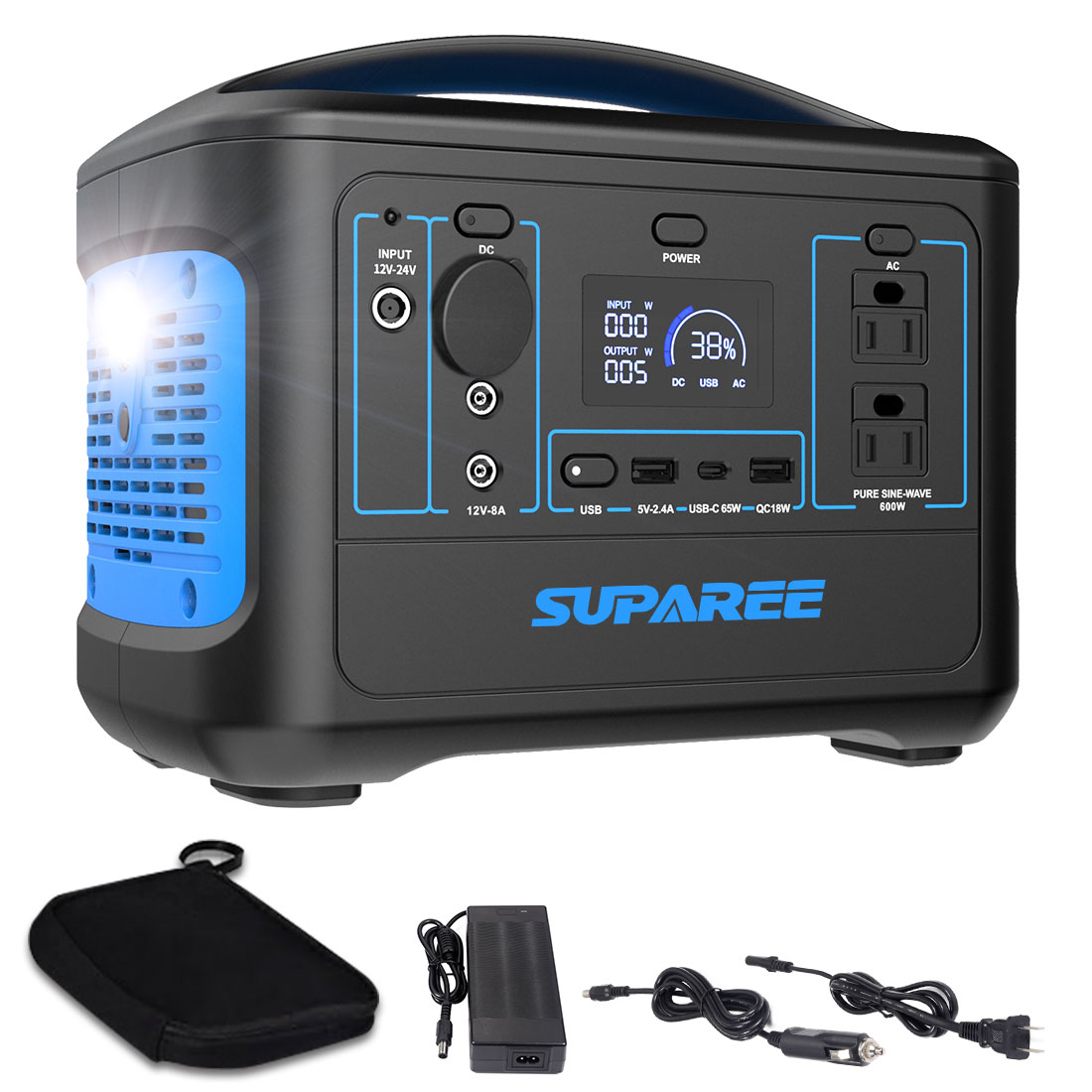 ＼SS期間中限定・P10倍＋2000円オフ／SUPAREE ポータブル電源 大容量 在宅勤務 600W 153600mAh 568WH 純正弦波 家庭用 蓄電池 PSE認証済み 100V 日本仕様 バックアップ電源 MPPT制御方式 車中泊 キャンプ 防災グッズ 停電 非常用電源 3年保証