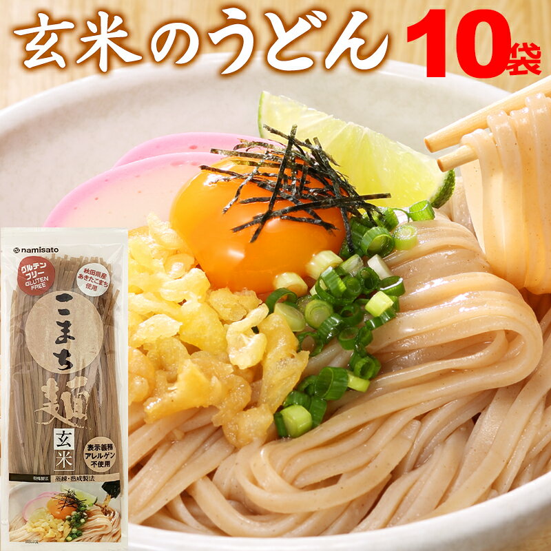 米粉 グルテンフリー お米のうどん こまち麺 玄米 20食(250g×10袋) 送料無料 半生麺 無塩 玄米麺