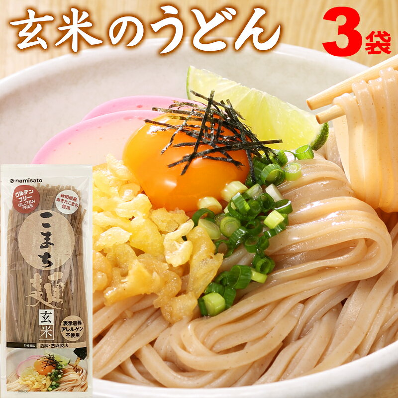 うどん グルテンフリー お米のうどん こまち麺 玄米 250g×3袋 (6食入) 送料無料 半生麺 無塩 米粉 ライスヌードル 1000円ポッキリ