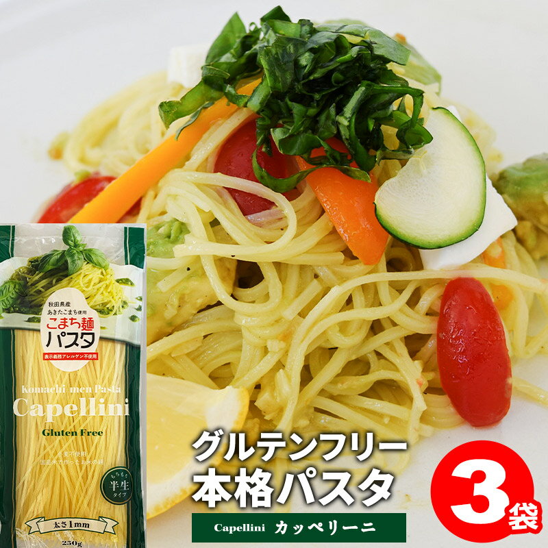 パスタ グルテンフリー こまち麺パスタ カッペリーニ 250g×3袋 (6食入) 送料無料 お米のパスタ 無塩 早ゆで 国産 半生麺 rss