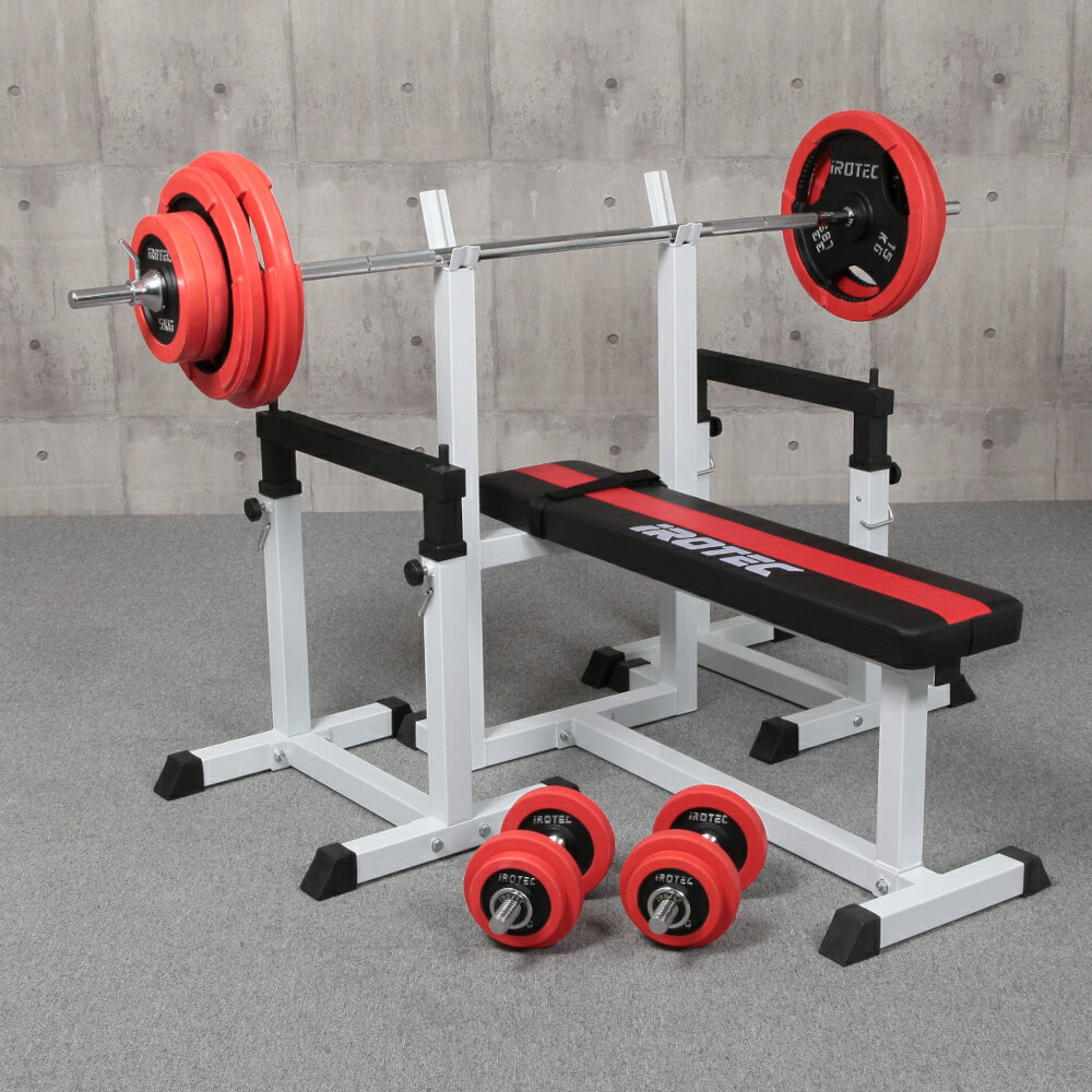 ベンチプレスセット IROTEC(アイロテック)ストレングスセットR100K / ベンチプレス バーベル プレスベンチ セット 筋トレ ベンチ トレーニング器具...