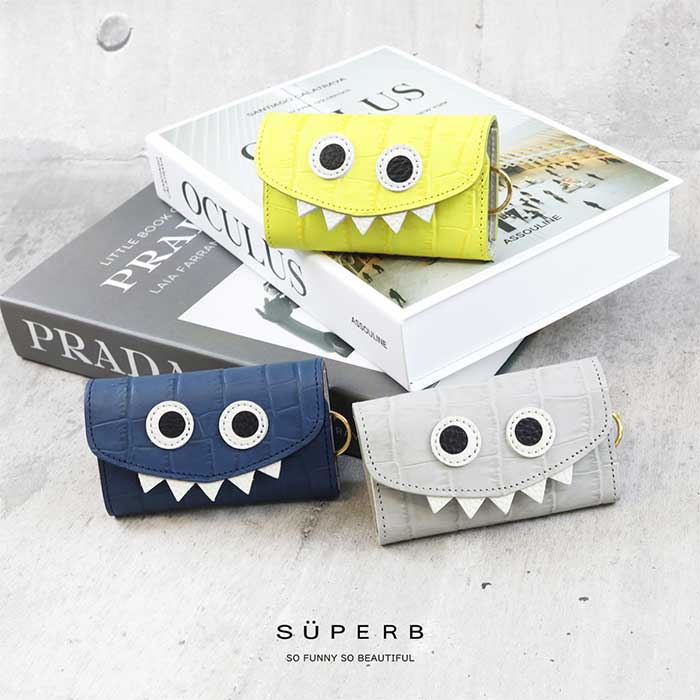 【三つ折りクロコ型モンスターキーケース/全14色】クロコダイル型押しレザー/思わず誰かに見せたくなる..