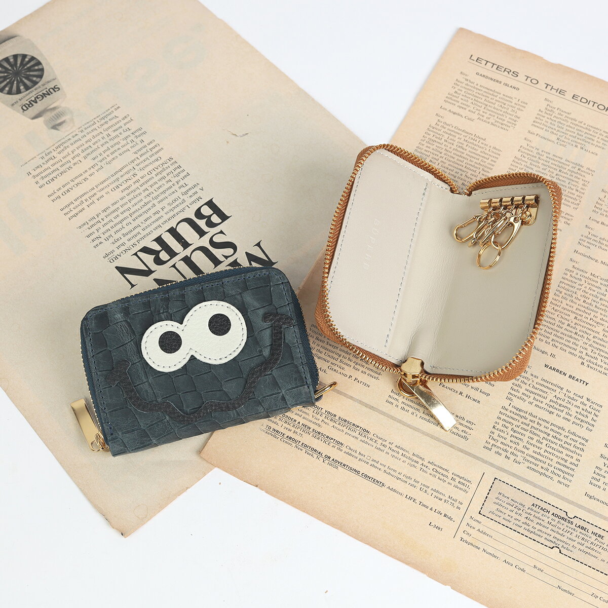 SUPERB SHOPの【カットクロコ/6連キョロメキーケース/全3色】スマートキーケース/思わず誰かに見せたくなるキーケース/コンパクト/車/家鍵【ラウンドタイプ】KEY コインケース キーリング キーホルダー レザー カードケース 小銭入れ レディース メンズ プレゼント【カッティングクロコ】｜アングル2