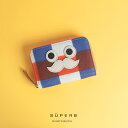 【手描きチェック/ブルー×オレンジ/おひげマルチ】可愛らしくもジェントルマンな表情のモンスターマルチケース【オヒゲver.】ミニ財布 名刺入れ コインケース 小銭入れ 日本製 ミニウォレット レディース メンズ ユニセックス プレゼント ミニマム コンパクト
