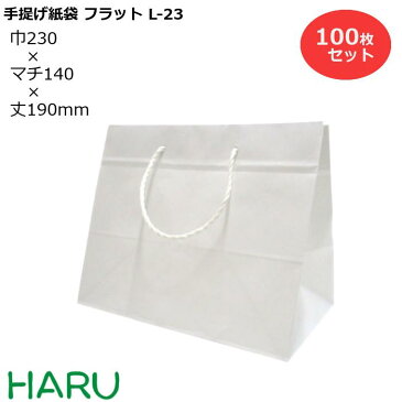 手提げ紙袋 フラット L-23 白無地 100枚梱包 晒 幅230×マチ140×丈190（ ブライダルバッグ 結婚式 披露宴 内祝い 冠婚葬祭 大容量 マチ広 引き出物 引出物 大きい 手提げ袋 手提げ 紙袋 紙手提げ袋 お弁当 ケーキ ラッピング プレゼント ギフト）