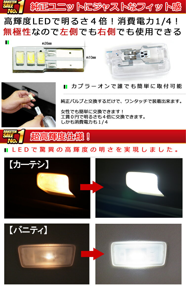 T10 LEDバルブ 3W 側面発光 ドアカーテシ バニティ　ランプ フットランプ 無極性 純正交換タイプ 2個セット