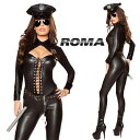 コスプレ 衣装 ROMA COSTUME ローマ RM 10063 ポリス 警察 6点セット正規品 警官 コスチューム ユニフォーム 衣装 衣裳 仮装 パンツ 長袖 ボディスーツ ストレッチ エナメル ブラック 黒 つなぎ ハロウィン セレブ アメリカ 海外 police pvc swat