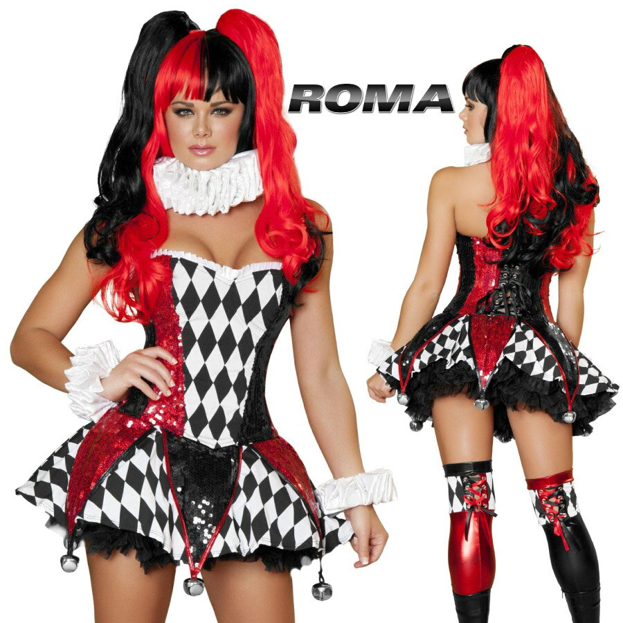 コスプレ 衣装 ROMA COSTUME ローマ RM 4371 ピエロ 3点セット 正規品 サーカス 道化師 ジョーカー アメコミ ヴィラン キャラ コスチューム 衣装 衣裳 仮装 コルセット パニエ かわいい セクシー かっこいい おしゃれ コーデ ハロウィン セレブ 海外