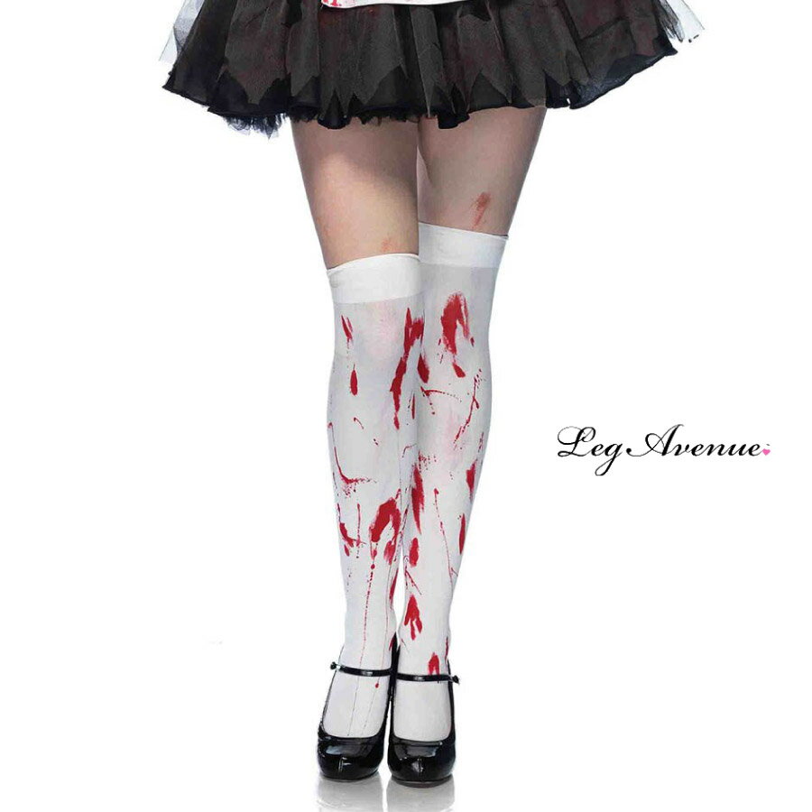 ハロウィンソックス LEG AVENUE レッグアベニュー オーバーニーソックス LA 6675 レッド / ホワイト 正規品 レディース ニーハイソックス ニーハイ サイハイ 靴下 コスチューム 衣装 衣裳 仮装 美脚 血まみれ セクシー かわいい セレブ 海外