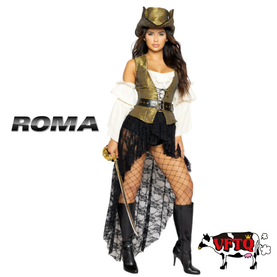 コスプレ 衣装 ROMA COSTUME ローマ RM4980 パイレーツ 6点セット 正規品 海賊 ワンピース レース 燕尾 長袖 パンツ …