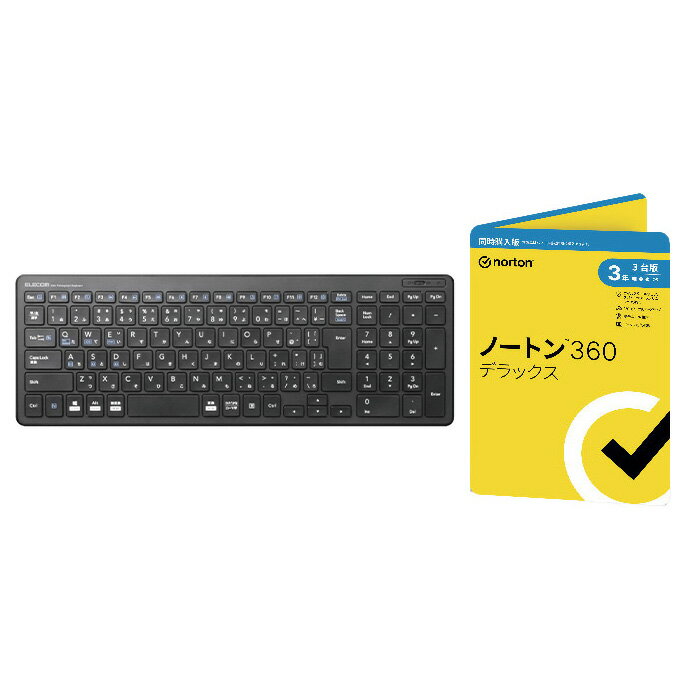 【セット商品】エレコム Bluetooth コンパクトキーボード TK-FBP101BK + ノートン360デラックス 同時購入3年3台版【おひとり様3台まで】