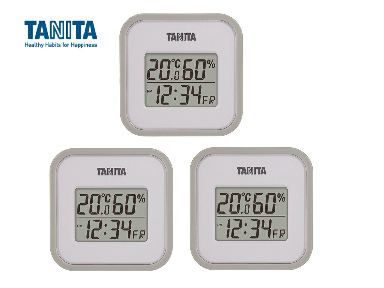 タニタ デジタル温湿度計 3個セット TT-558 グレー